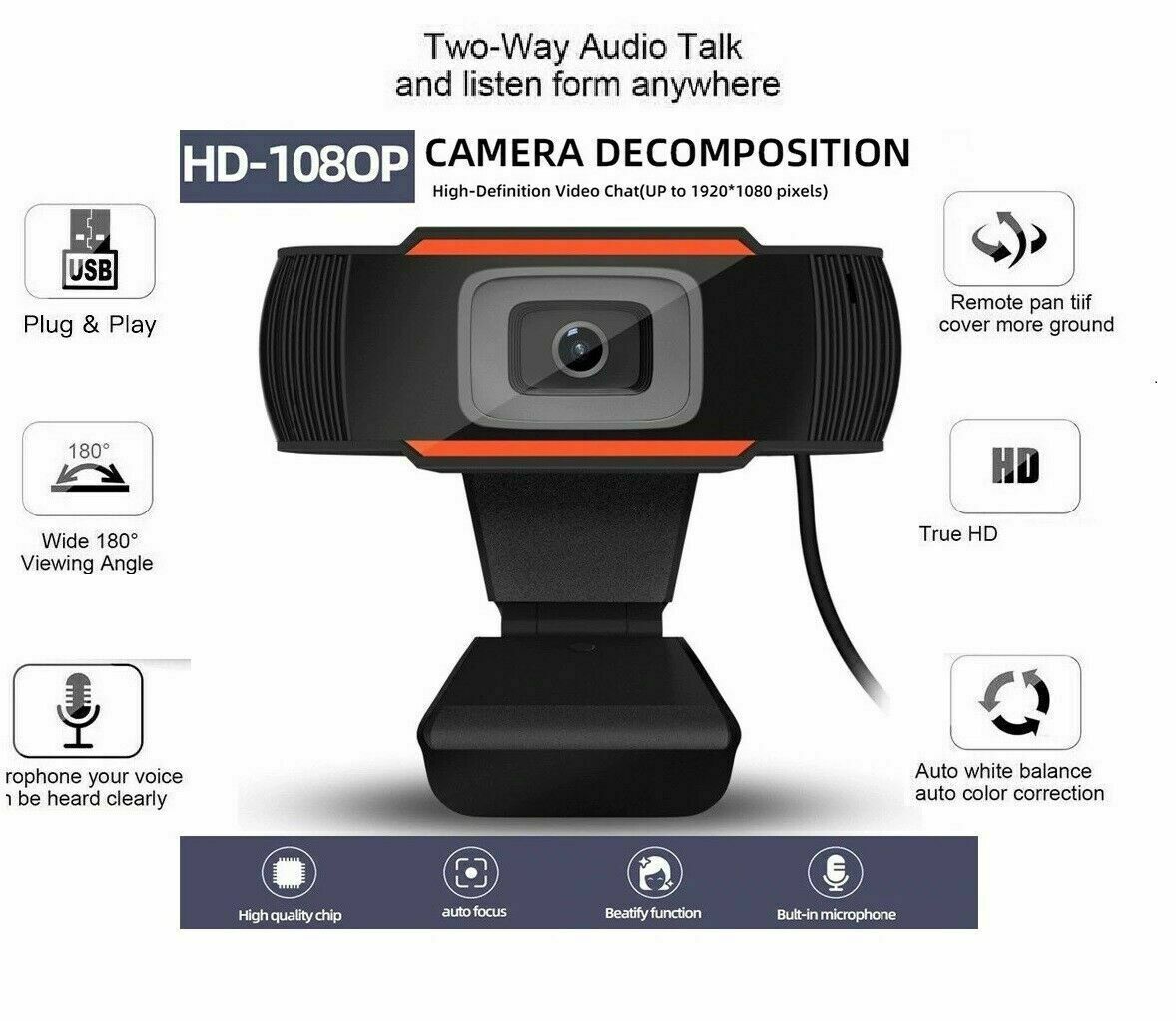Wide angle USB Webcam Camera with mic for HP Dell Toshiba Acer computer PC