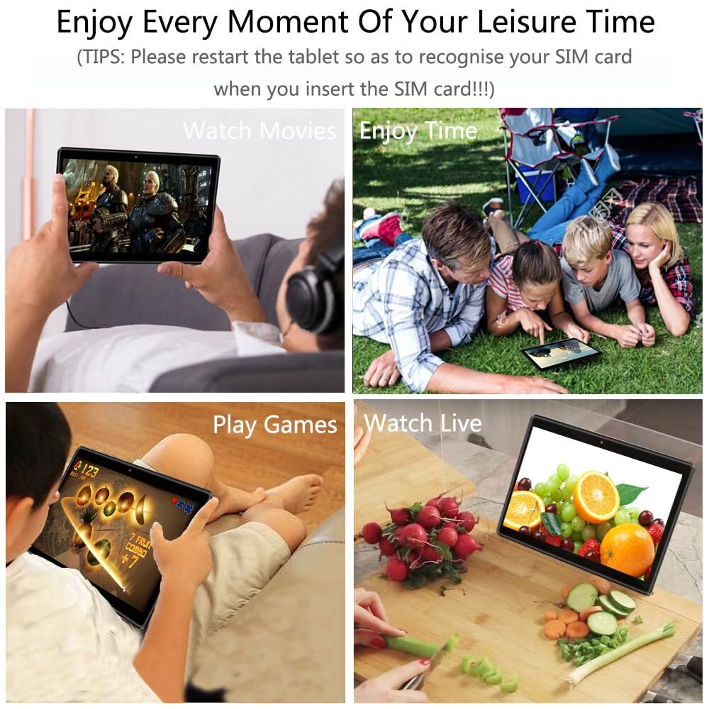 10” Tablet Android 10 Phone Tablet with SIM Slot, 64GB Quad Core, IPS Touchs…