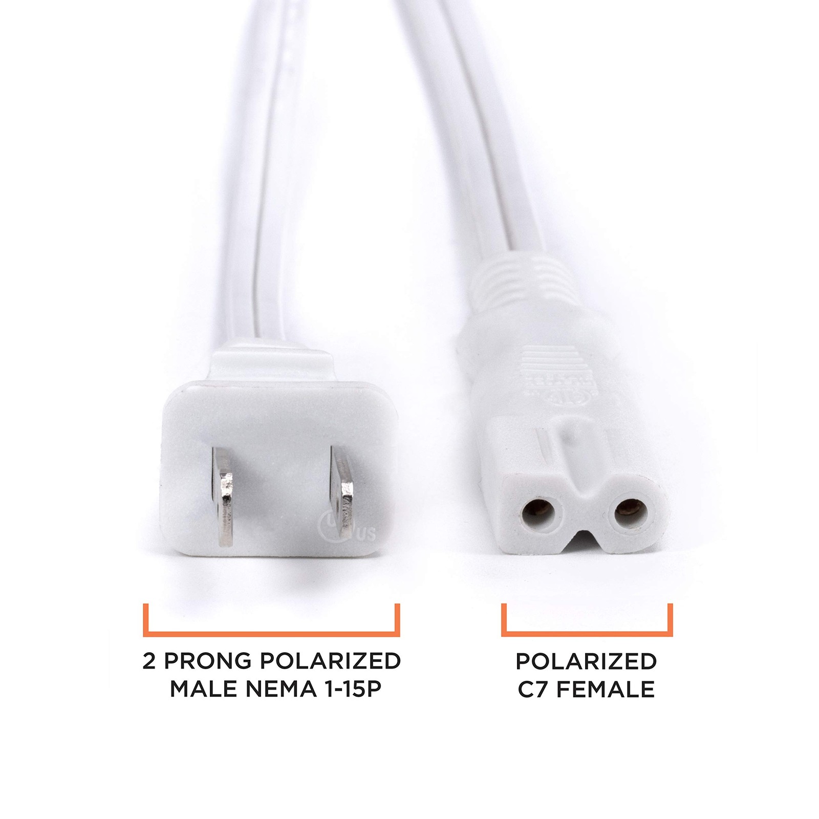 THE CIMPLE CO 6ft White Polarized 2-Prong Power Cord