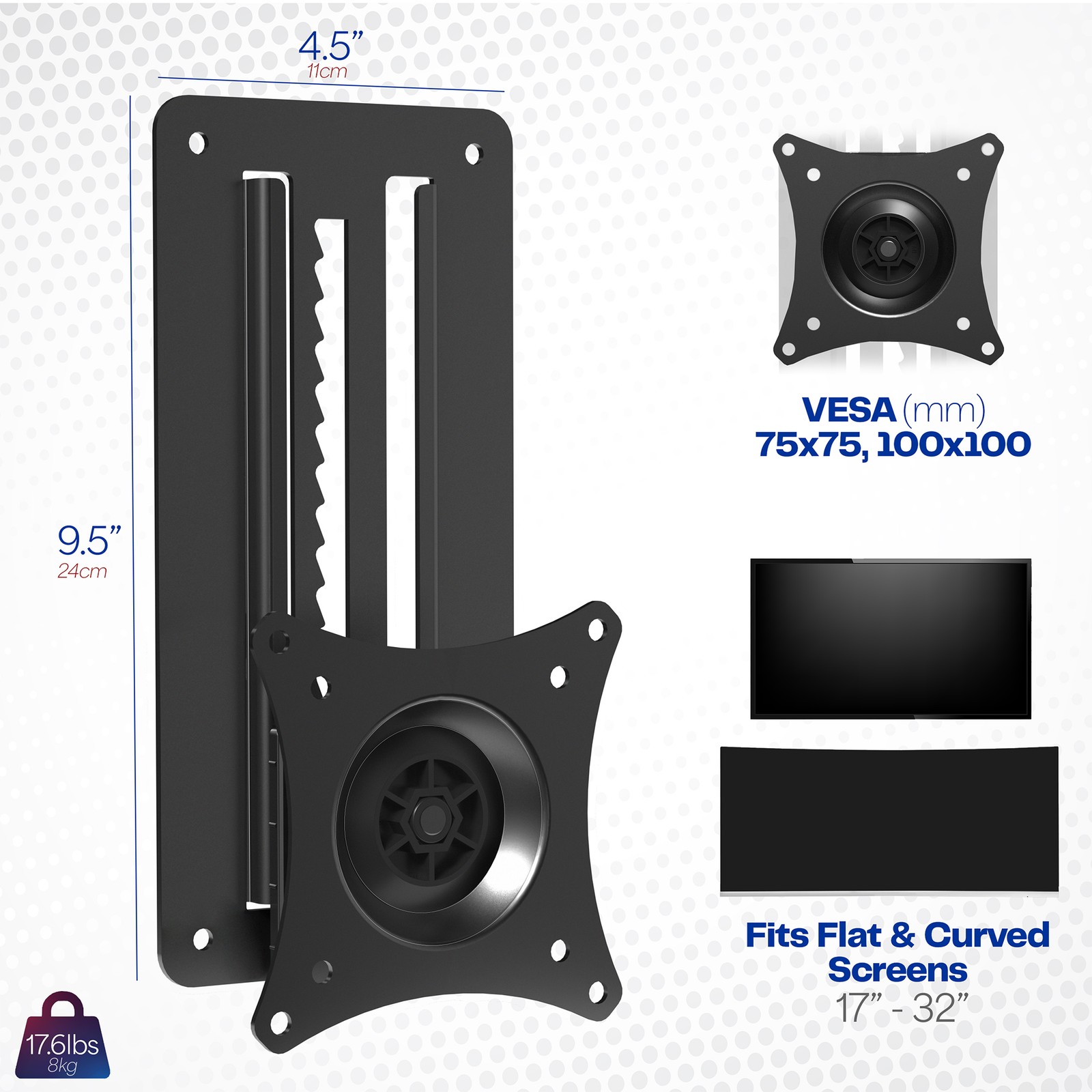 VIVO Height Adjustable 17″ to 32″ VESA Monitor Wall Mount Bracket for 1 Screen