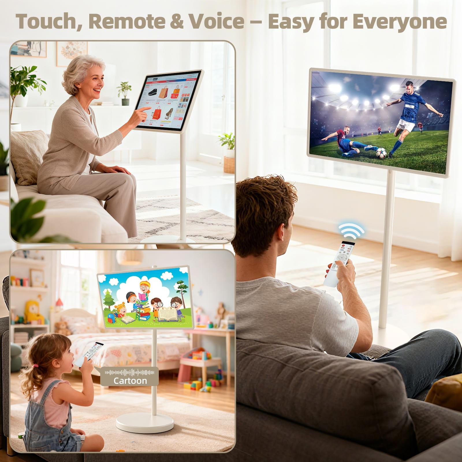 Portable Smart TV, 32″ Touch Screen Monitor on Wheels, 38400mAh Battery, Android