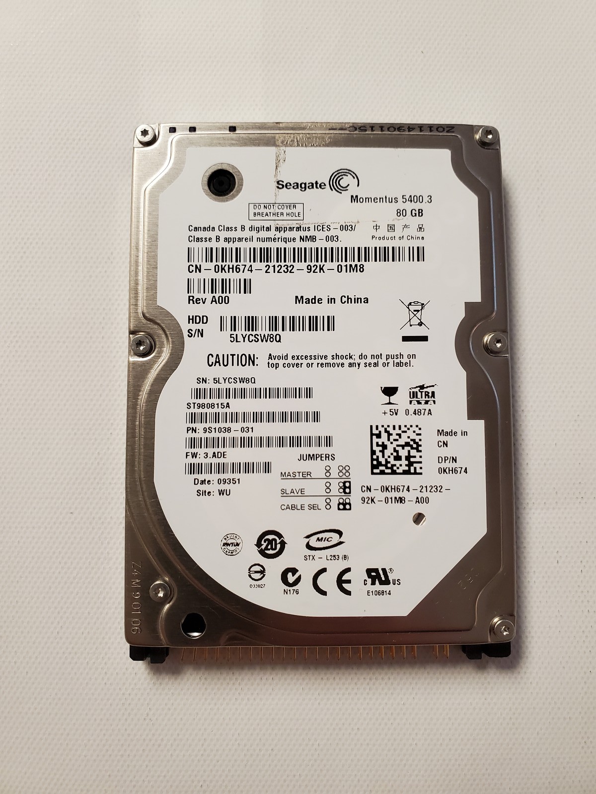 Dell 80 GB Hard Disk Drive – 5400 RPM – SATA – 2.5 Inches KH674