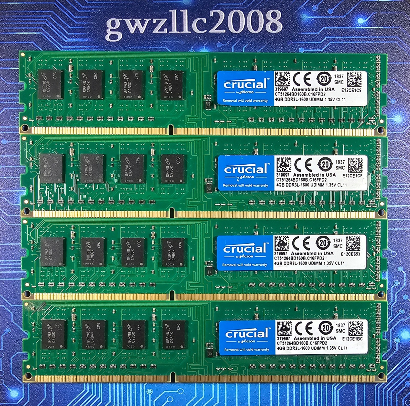 16GB (4x4GB) PC3L-12800u DDR3-1600MHz 1Rx8 Non-ECC Crucial CT51264BD160B.C16FPD2