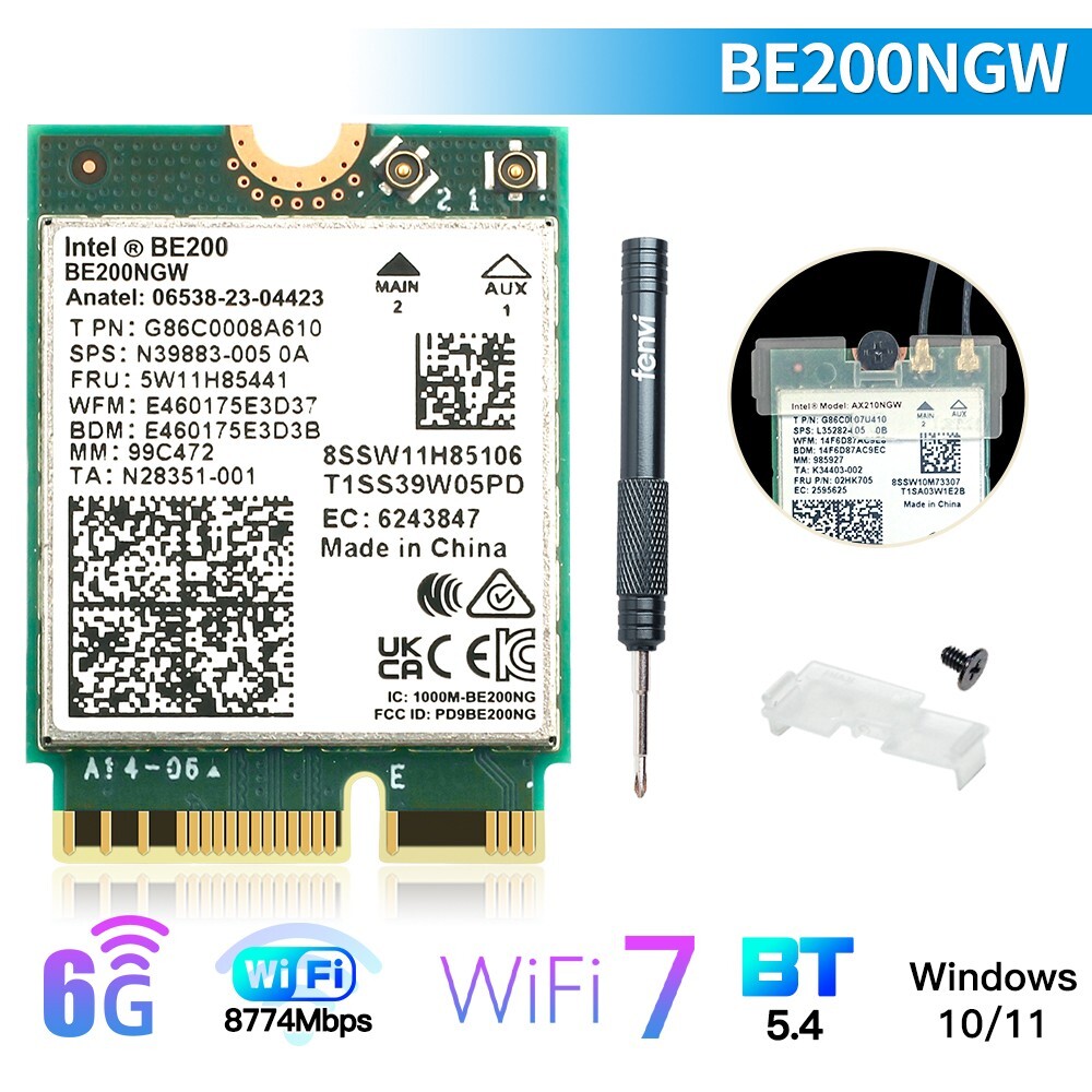 WiFi 7 BE200 NGW Wireless Card, Tri-Band 6GHz/5GHz/2.4GHz M.2 NGFF Bluetooth 5.4