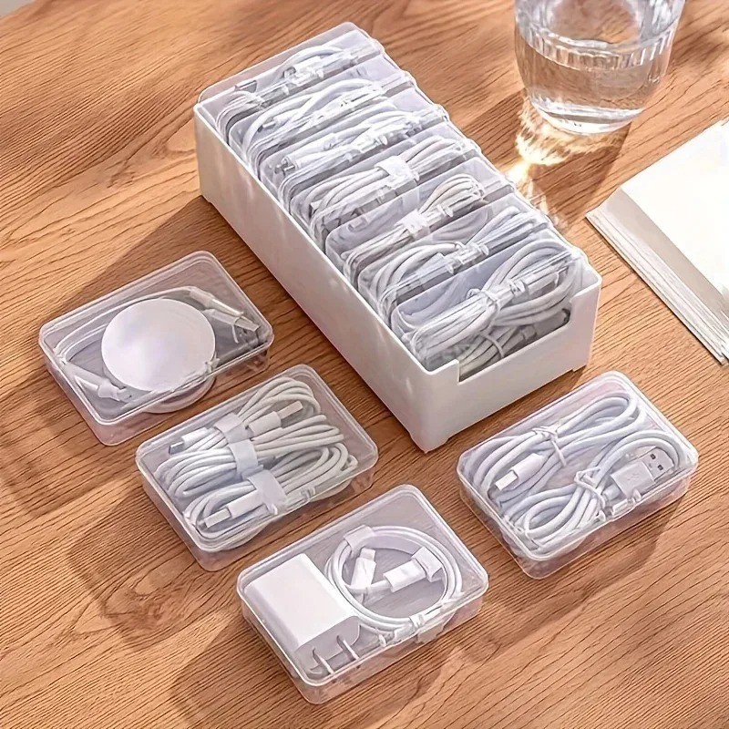 Cable Organizer Box Set Plastic Storage for Office Charging Cords & Devices