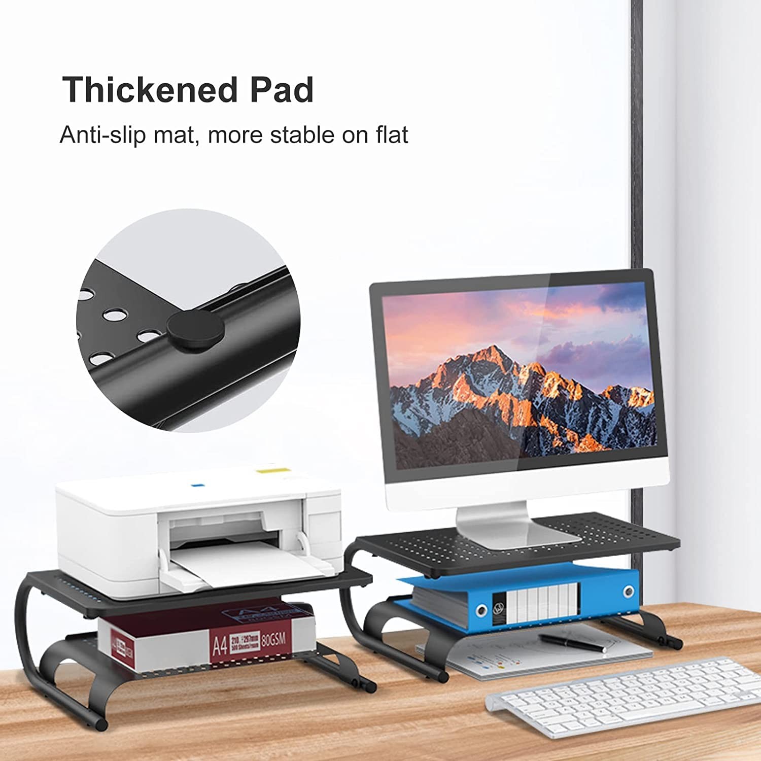 Double Deck Vented Metal Platform Computer Monitor Stand Riser Storage 4 In