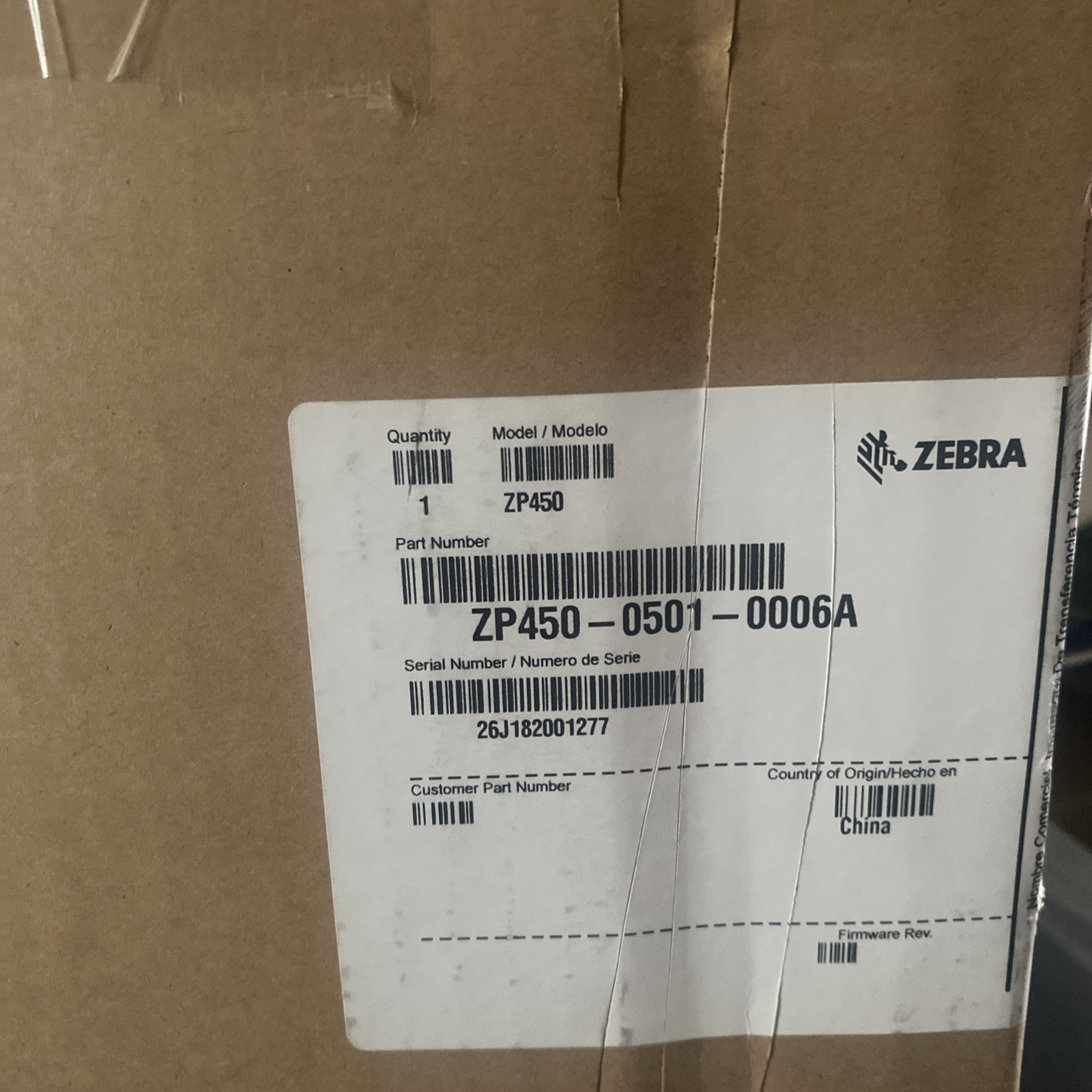 Zebra ZP 450 Thermal Label Printer – ZP450-0501-0006A NEW but open box