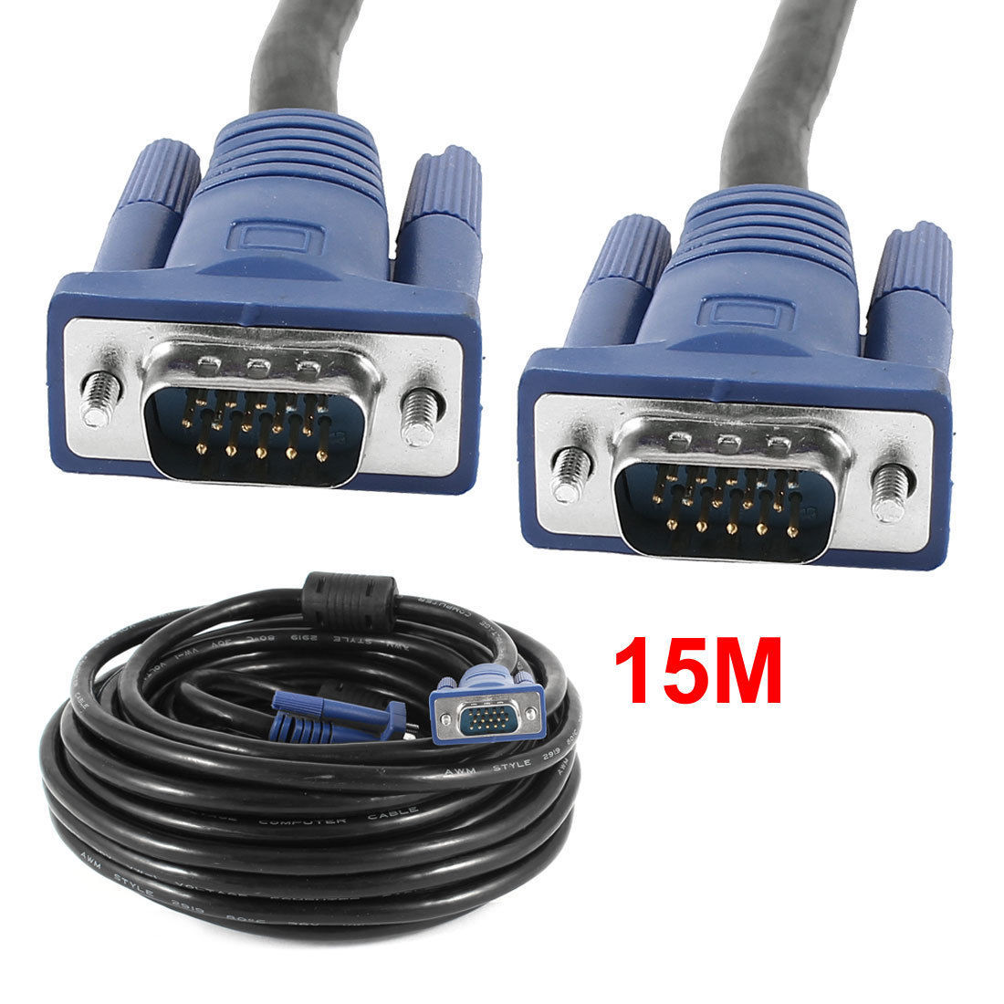 50′ FT FEET 50FT SVGA VGA M/M LCD LED Monitor BLUE VGA Cable Male to Male