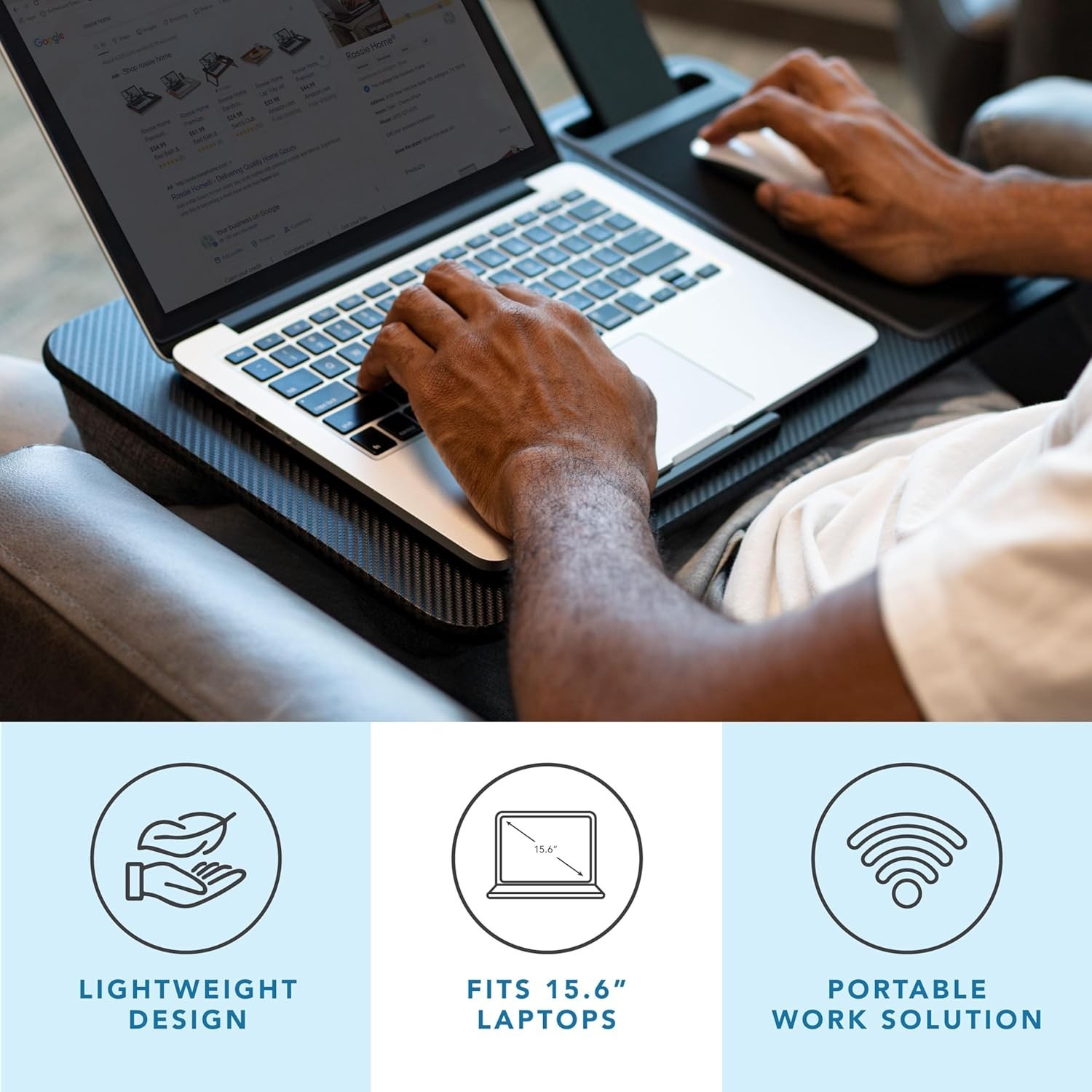 Luxury Black Carbon Home Office Lap Desk for 15.6” Laptops – Portable & Stylish