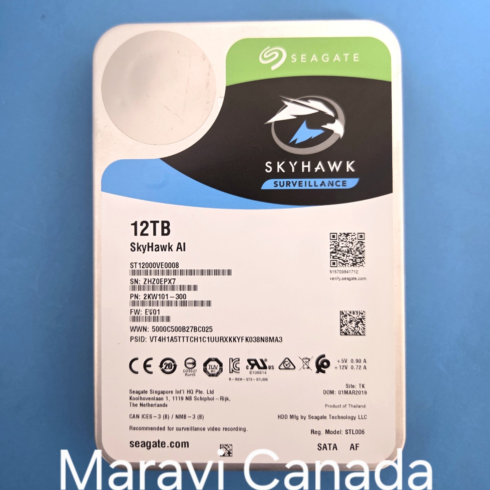 Seagate Skyhawk 12TB 7.2K 6GB 3.5″ SATA Hard Drive ST12000VE0008 1-Hour Power-On