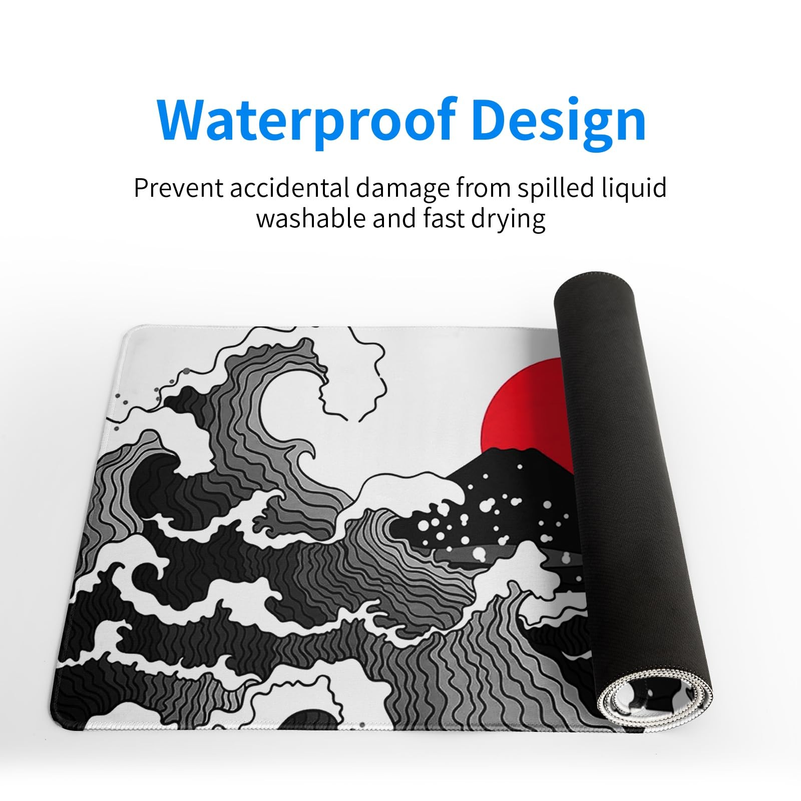 Japanese Red and Black Wave Gaming Mouse Pad Extended Large Mouse Mat Desk Pa…