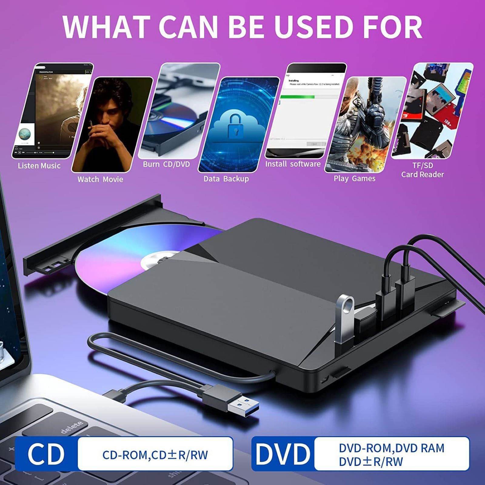 New Plug-and-Play External CD DVD Drive PC Laptop Burner Reader Writer USB 3.0