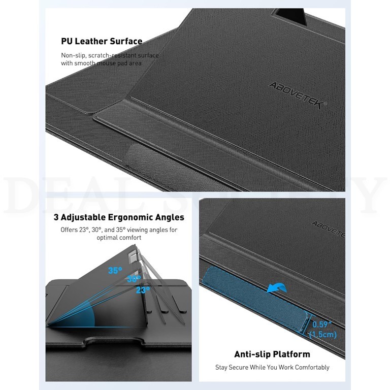 AboveTEK Adjustable Laptop Lap Desk 3 Ergonomic Angles PU Leather Black