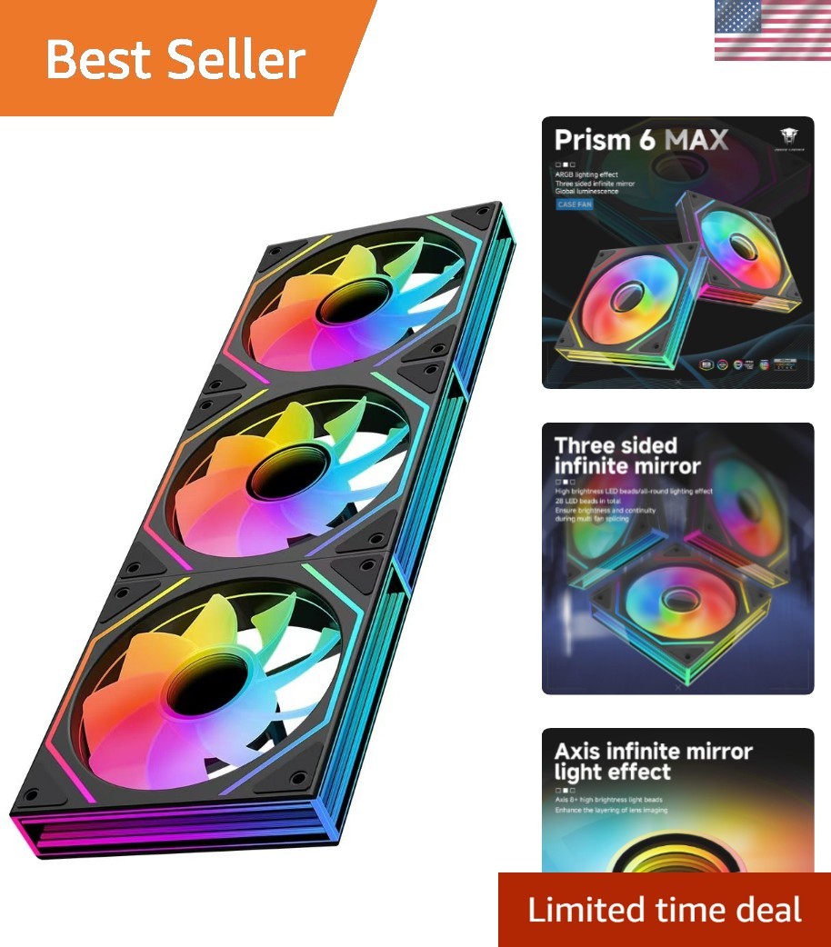 Prism6 MAX 120mm ARGB PC Case Fans – 3-Pack with Infinite Mirror RGB Lighting…