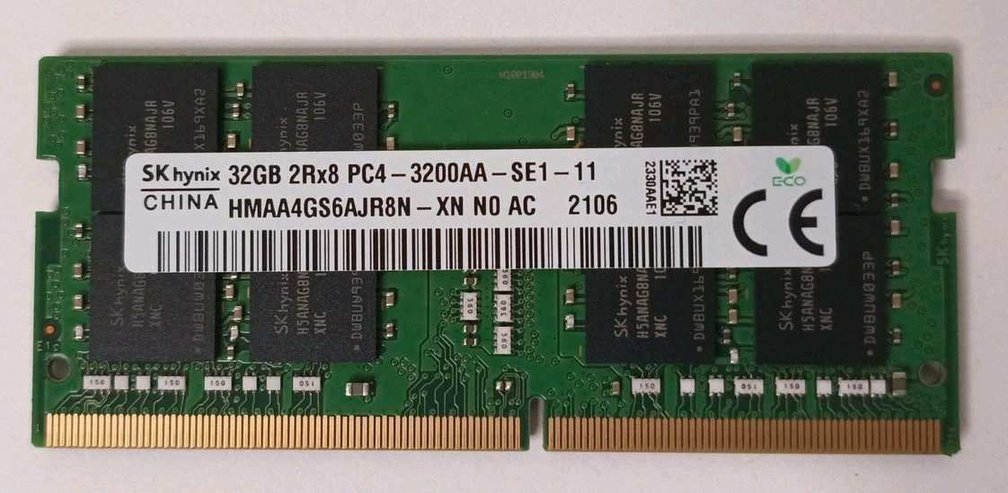 SK Hynix 32GB DDR4 3200MHz Laptop RAM PC4-3200AA 2Rx8 SODIMM Memory
