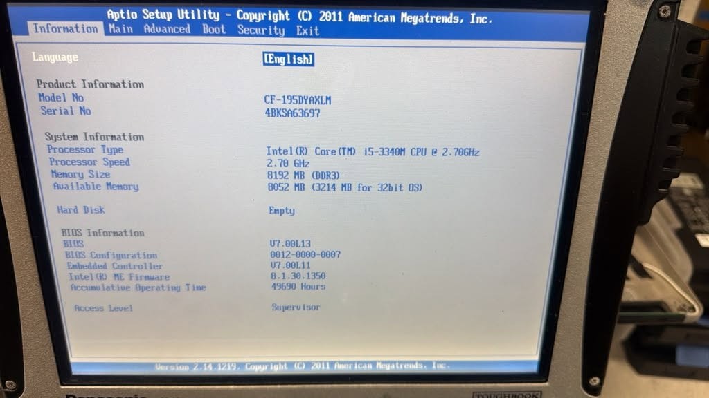 Panasonic CF-19 MK7 Core i5 8GB RAM 256GB WIN 11 PRO ORANGE