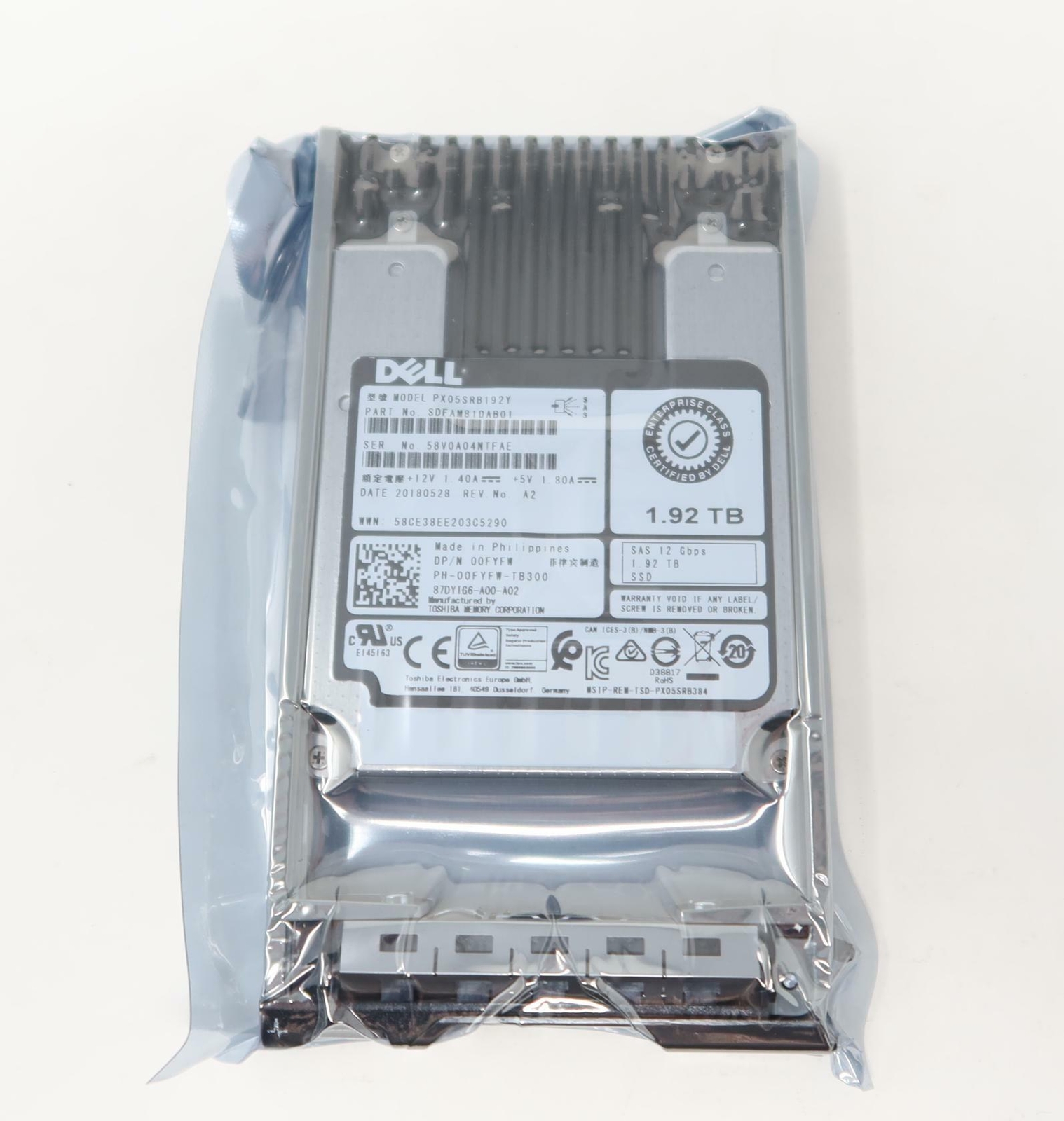 0FYFW PX05SRB192Y SDFAM81DAB01 DELL 1.92TB SAS 2.5″ 12Gb/s RI SSD R310 R320 R330