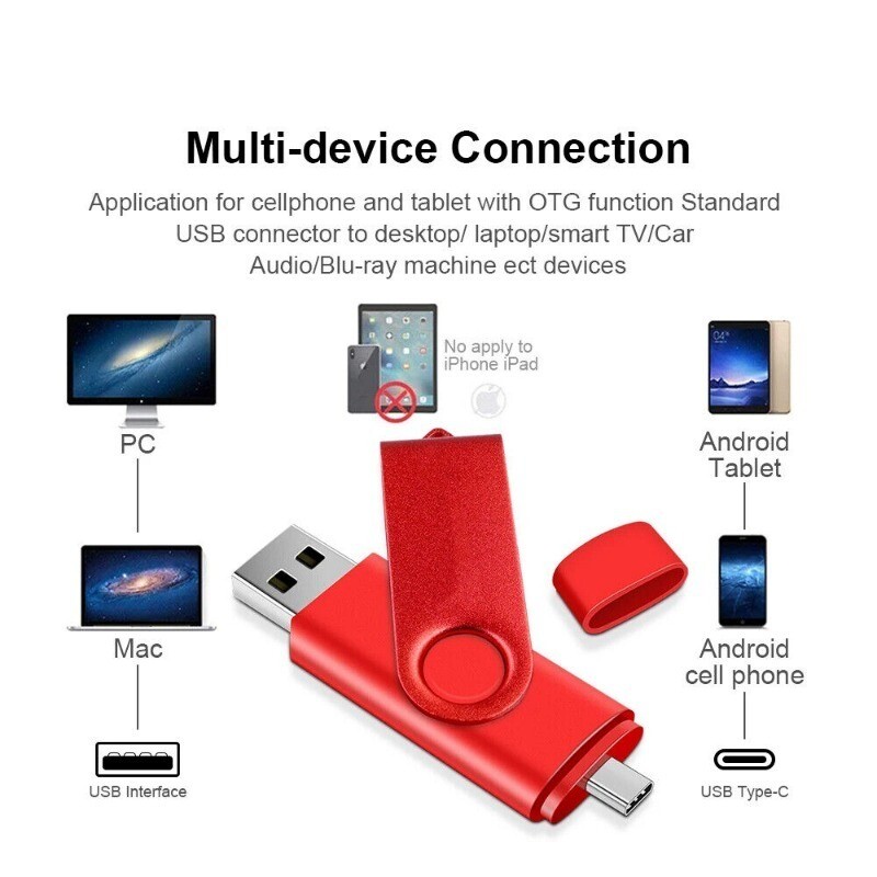 TYPE-C OTG 2 in 1 USB Memory Photo Stick Flash Pen Drive Phone Laptop PC Mac