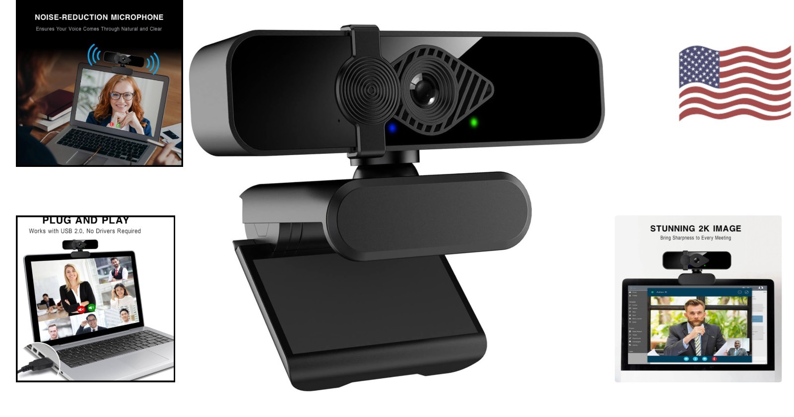 Plug-and-Play 2K Webcam, 85° View, Noise-Canceling Mic for Clear Video Calls