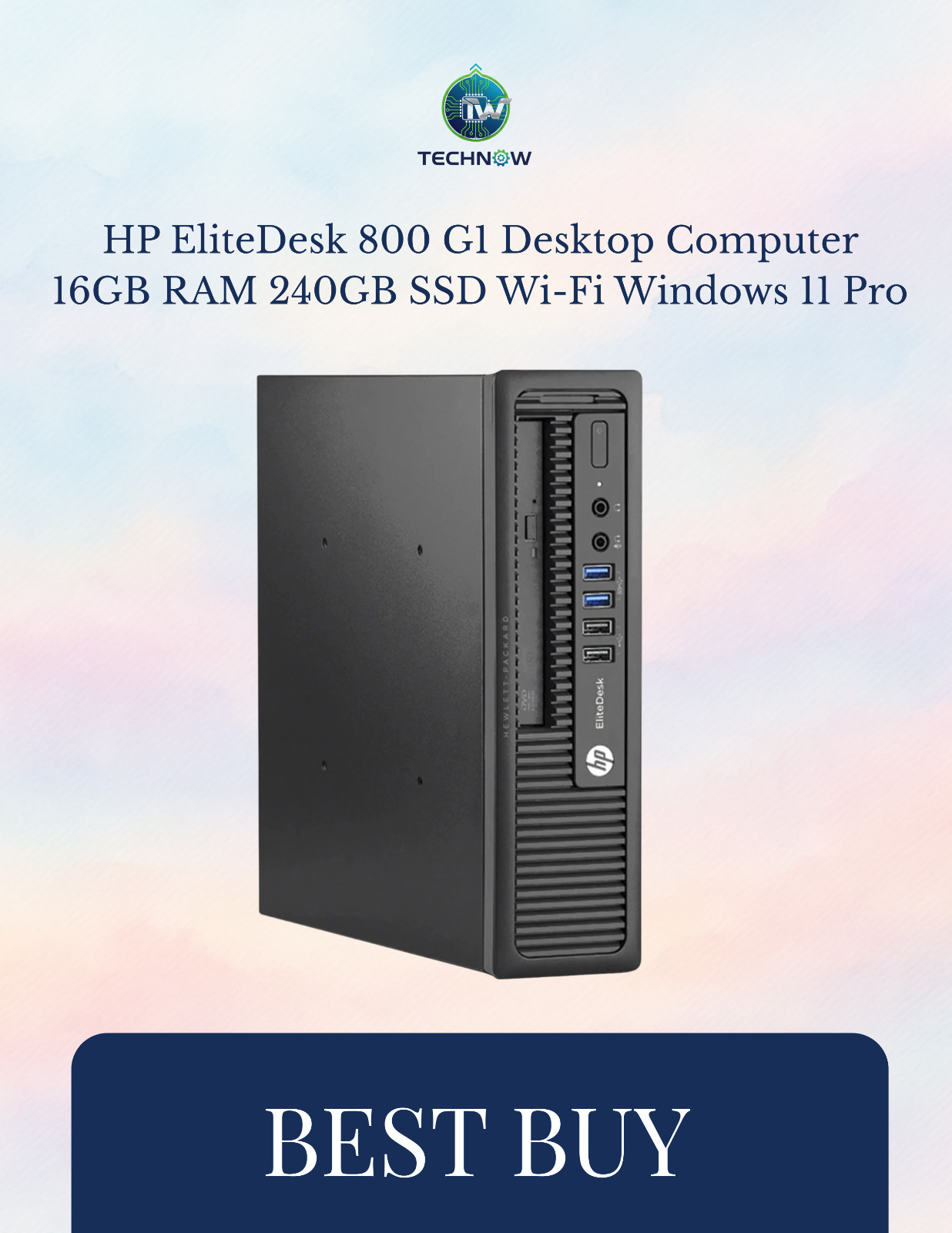 HP EliteDesk 800 G1 USDT Desktop Computer 16GB RAM 240GB SSD Wi-Fi Windows 11 Pr