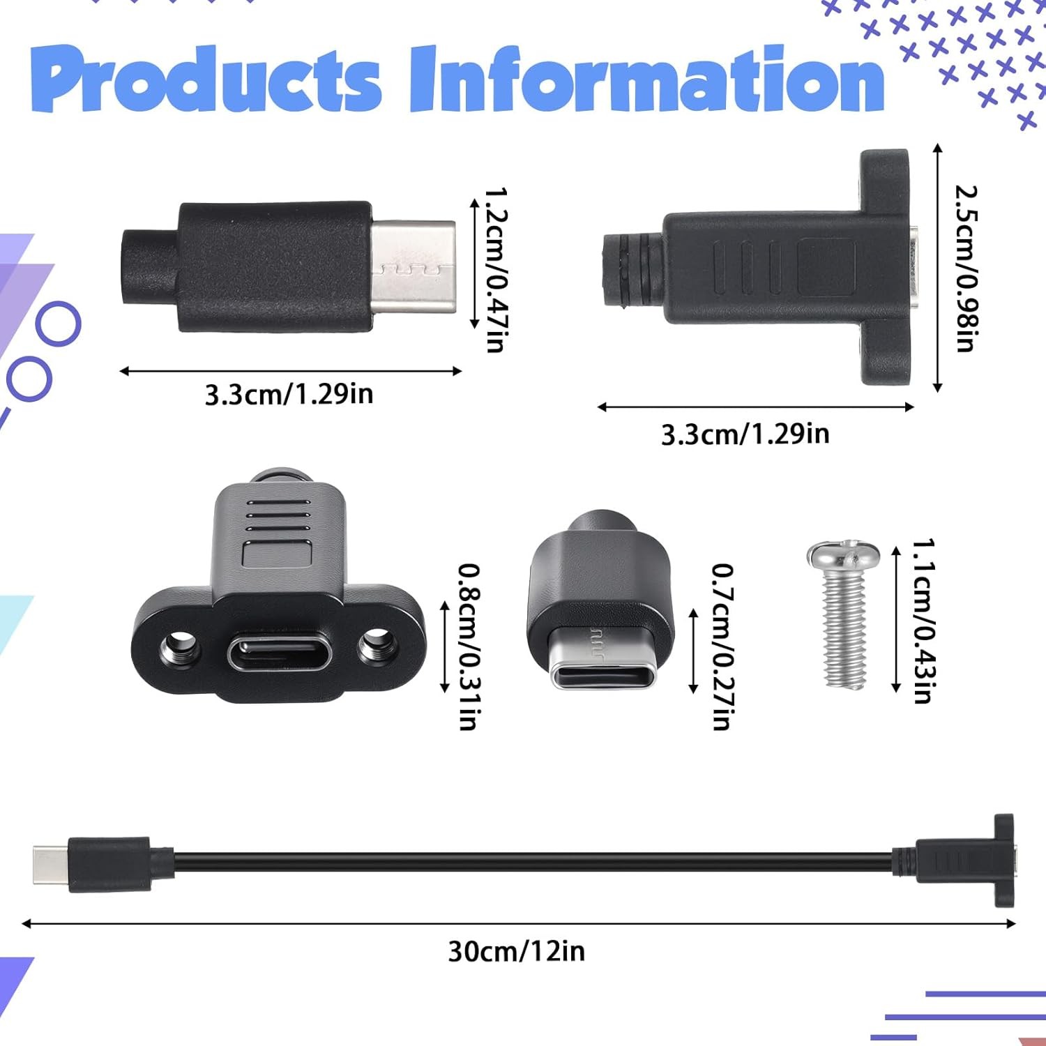 USB Type C Male to Female Cable, USB Type C 3.1Panel Mount Adapter Cable 10gbps