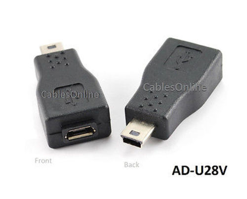 USB 2.0 Micro-B Female to USB Mini-B 5-Pin Male Adapter, AD-U28V