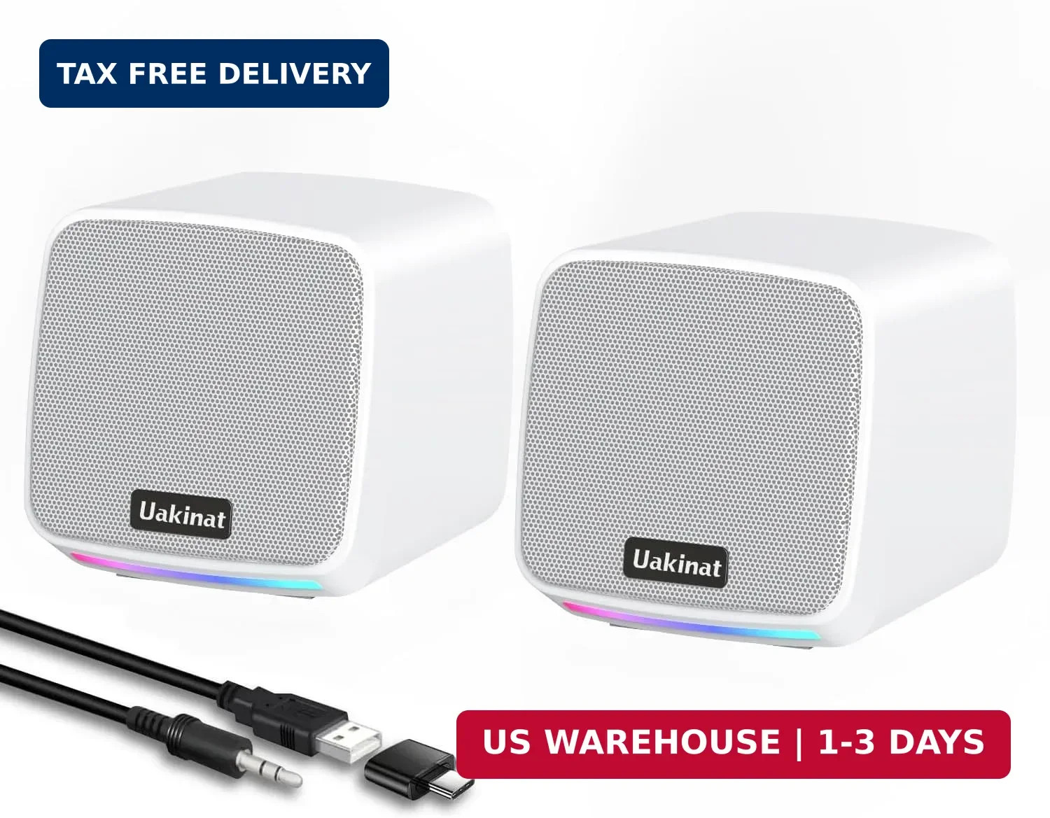 White USB Computer Speakers Desktop PC Laptop Tablet Phone 3.5mm Aux