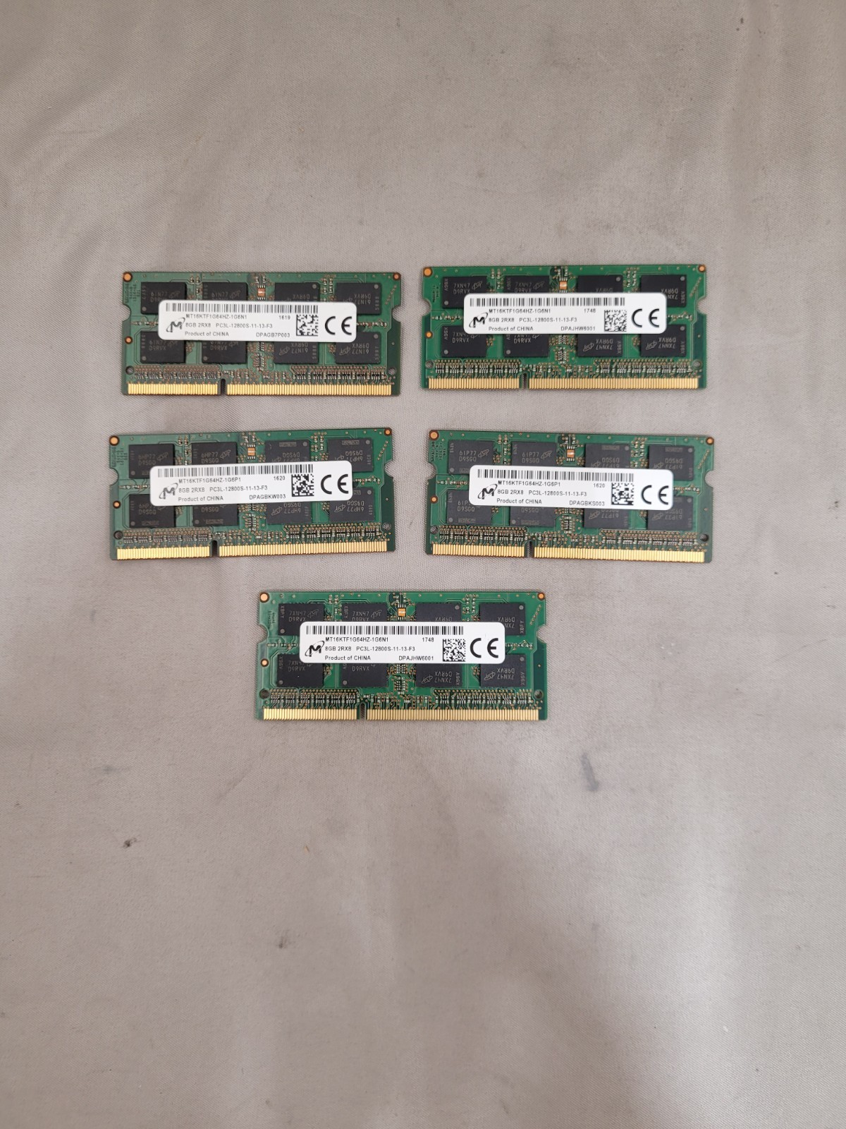 Lot of 5 Micron 8GB 2RX8 PC3L-12800S Memory RAM MT16KTF1G64HZ
