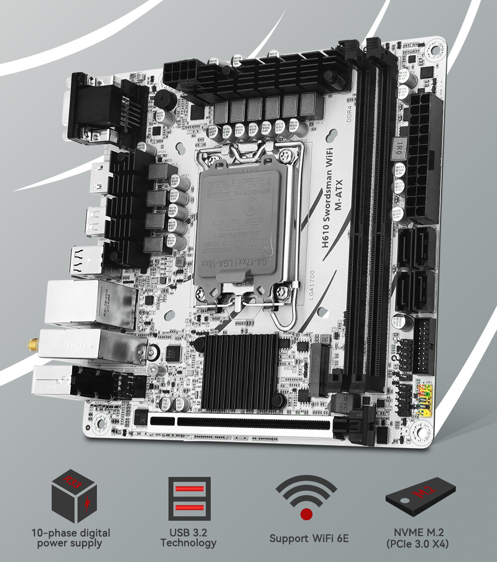 LGA 1700 H610 Motherboard Intel 12/13 Gen CPU Processor DDR4 RAM On-Board Audio