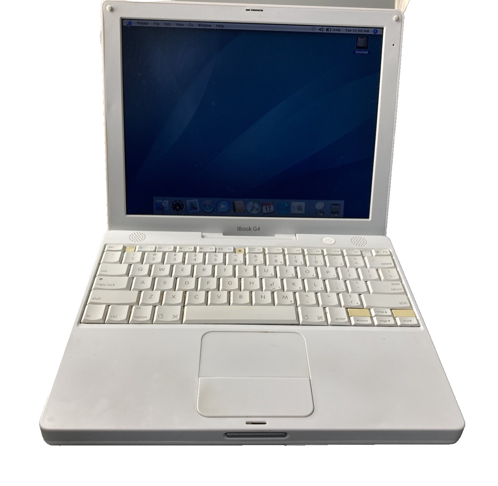 Apple iBook A1054 G4 PowerPC@1.20GHz 1.25GB Ram 30GB HDD OS 109 Battery Cycles