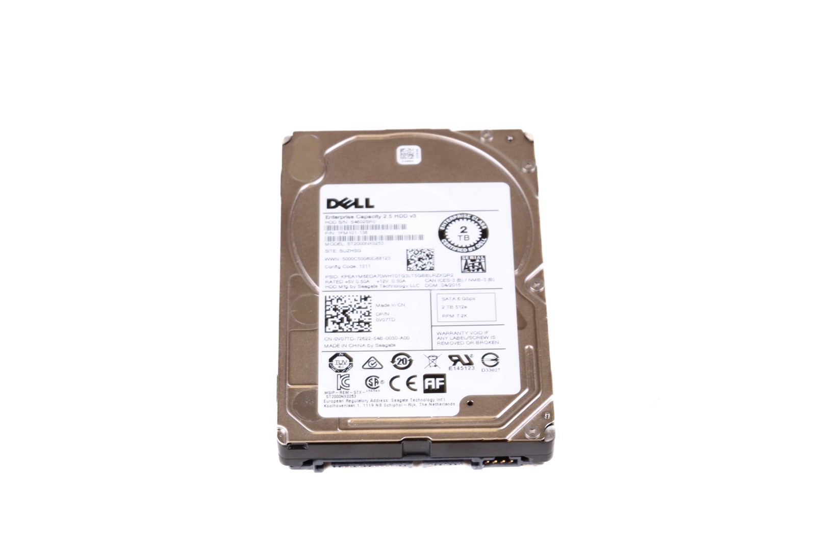 Dell V07TD 2TB 7.2K SATA 2.5″ 6Gb/s HDD V.3 128MB ST2000NX0253