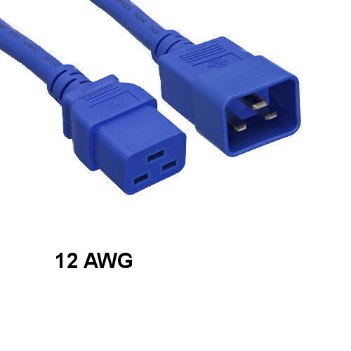LOT10 Blue 8′ Heavy Duty Power Cord IEC60320 C19 to C20 12AWG 20A/250V PDU UPS