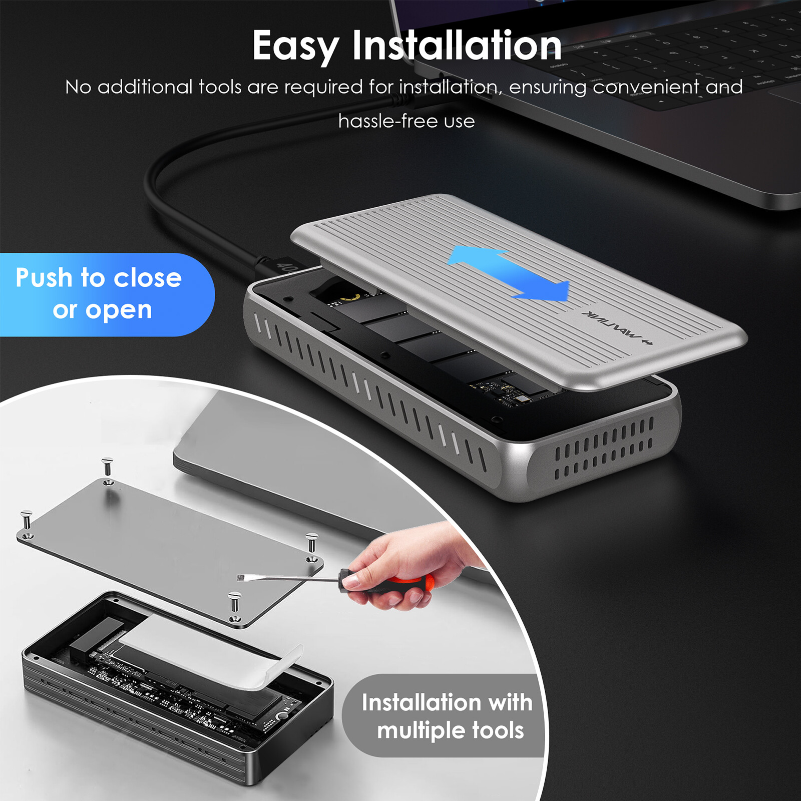 WAVLINK 40Gbps PCIe NVMe SSD Enclosure USB4 External Hard Drive Enclosure