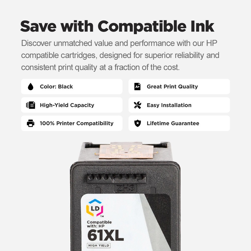 LD CH563WN Compatible with HP 61XL Black Ink Cartridge Deskjet 1055 1056 1510