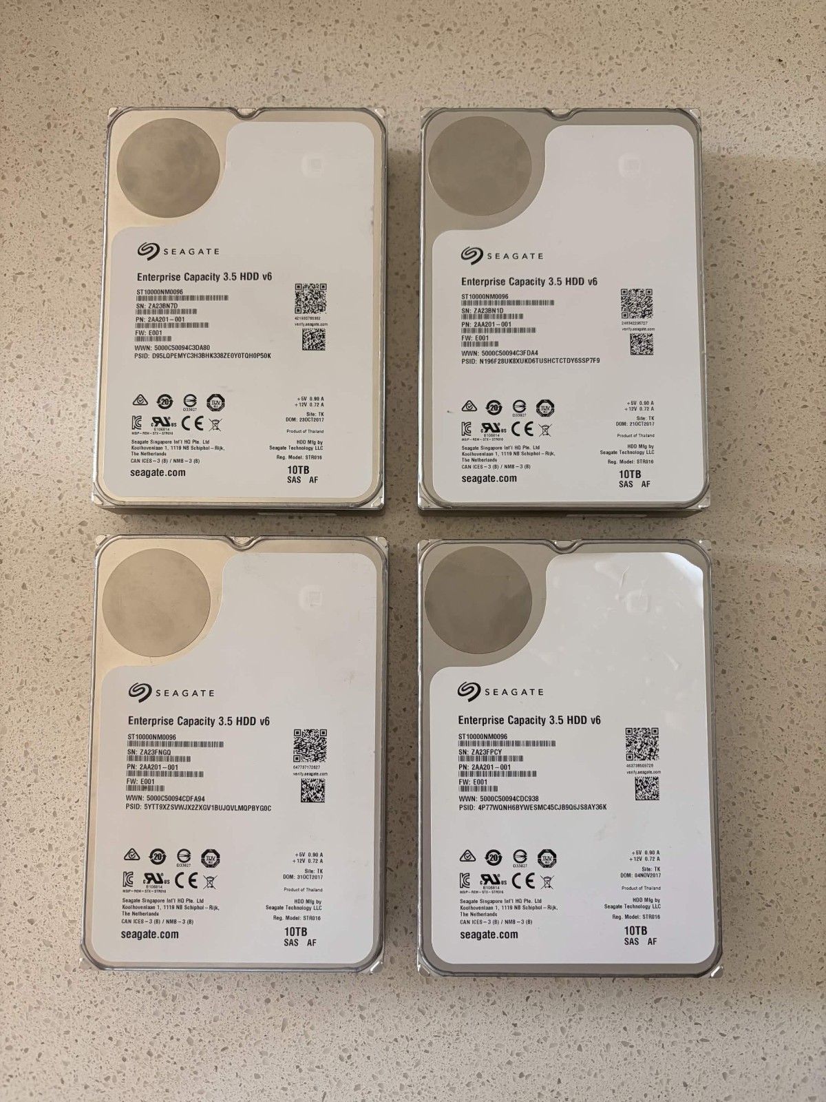 Lot of 4 Seagate 10TB Internal SAS,7200 RPM,3.5 inch Hard Disk