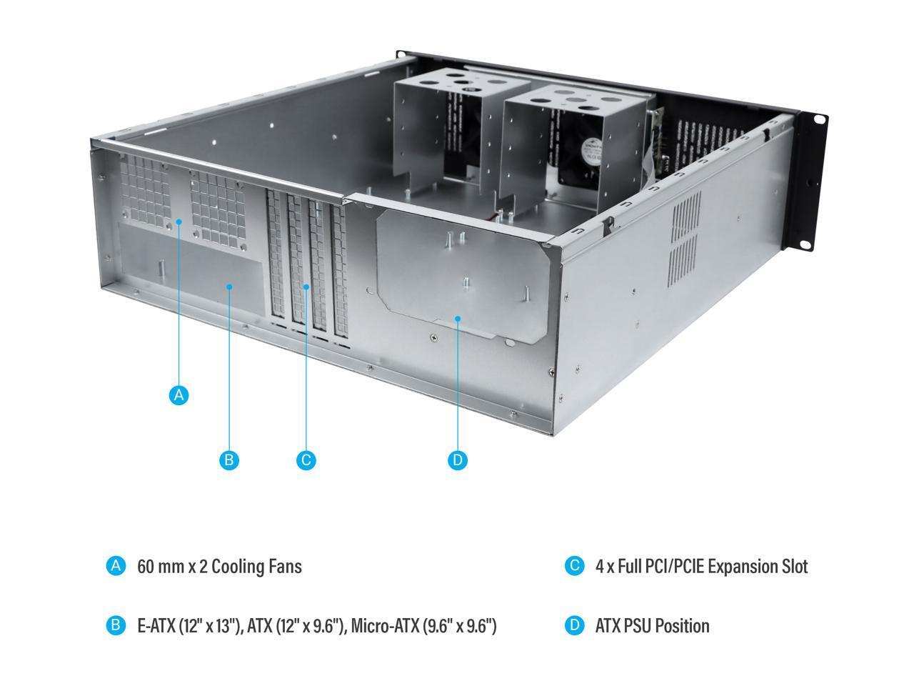 Rosewill RSV-Z3200U 3U Server Chassis Rackmount Case, 6x 3.5″ Bays, E-ATX Compat