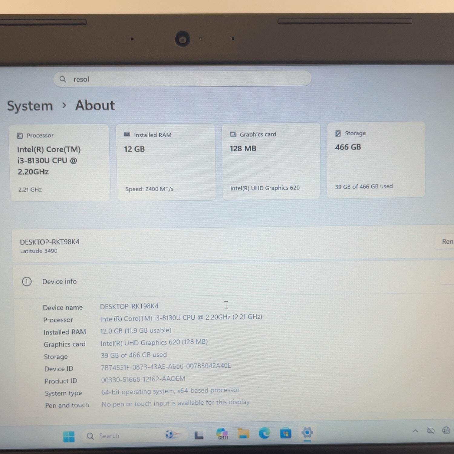 Dell Latitude 3490 14″ i3-8130U 2.2GHz 12GB RAM 512GB SSD