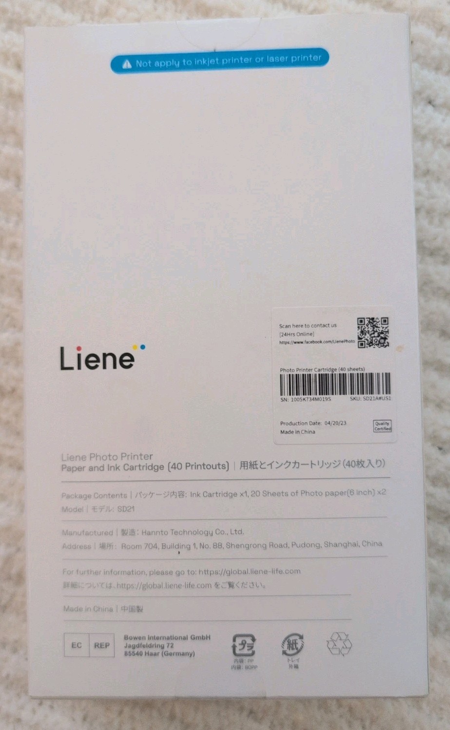 Liene Amber M100/M200 4×6″ Photo Printer 40 sheets Photo Paper & Ink Cartridge