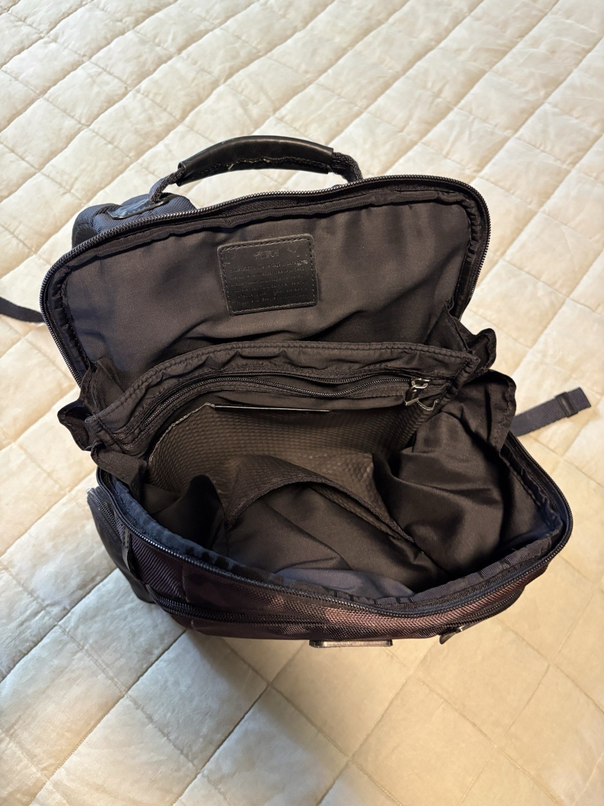 TUMI Laptop Backpack Black Camouflage, Padded Straps, Zip-Around Closure