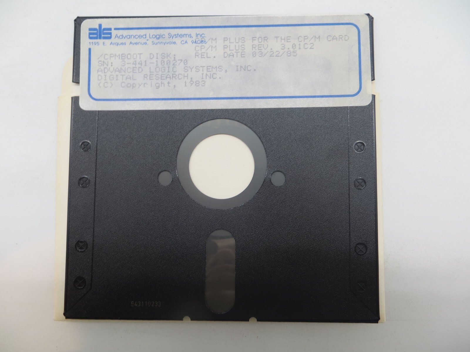 CP/M PLUS REV. 3.01C2 5.25″ Floppy Disk 1985 Advanced Logic Systems Inc.
