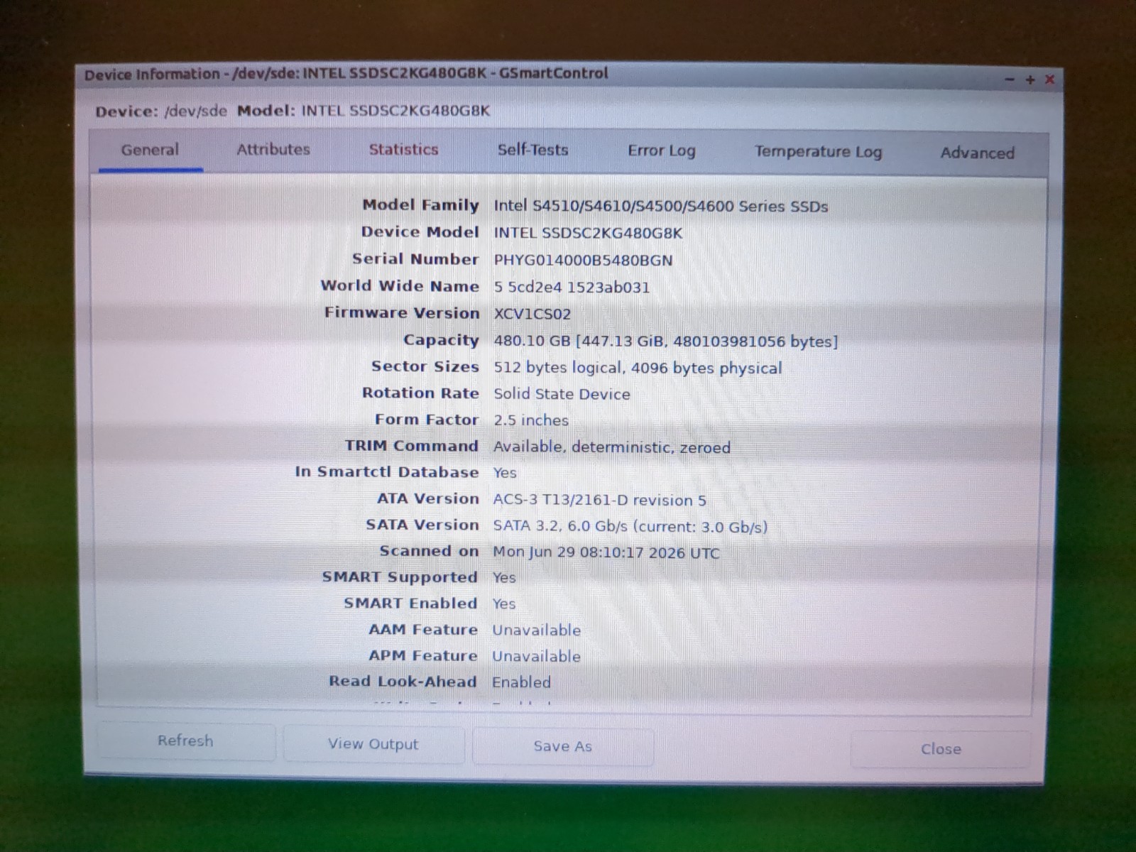 Intel 480GB SSD D3-S4610 Series TLC 6Gb/s average health