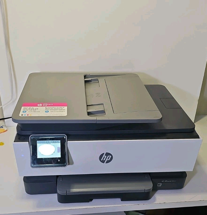 HP OfficeJet Pro 8022 All In One Color Printer. Nearly Full Inks, Low PC, Read!