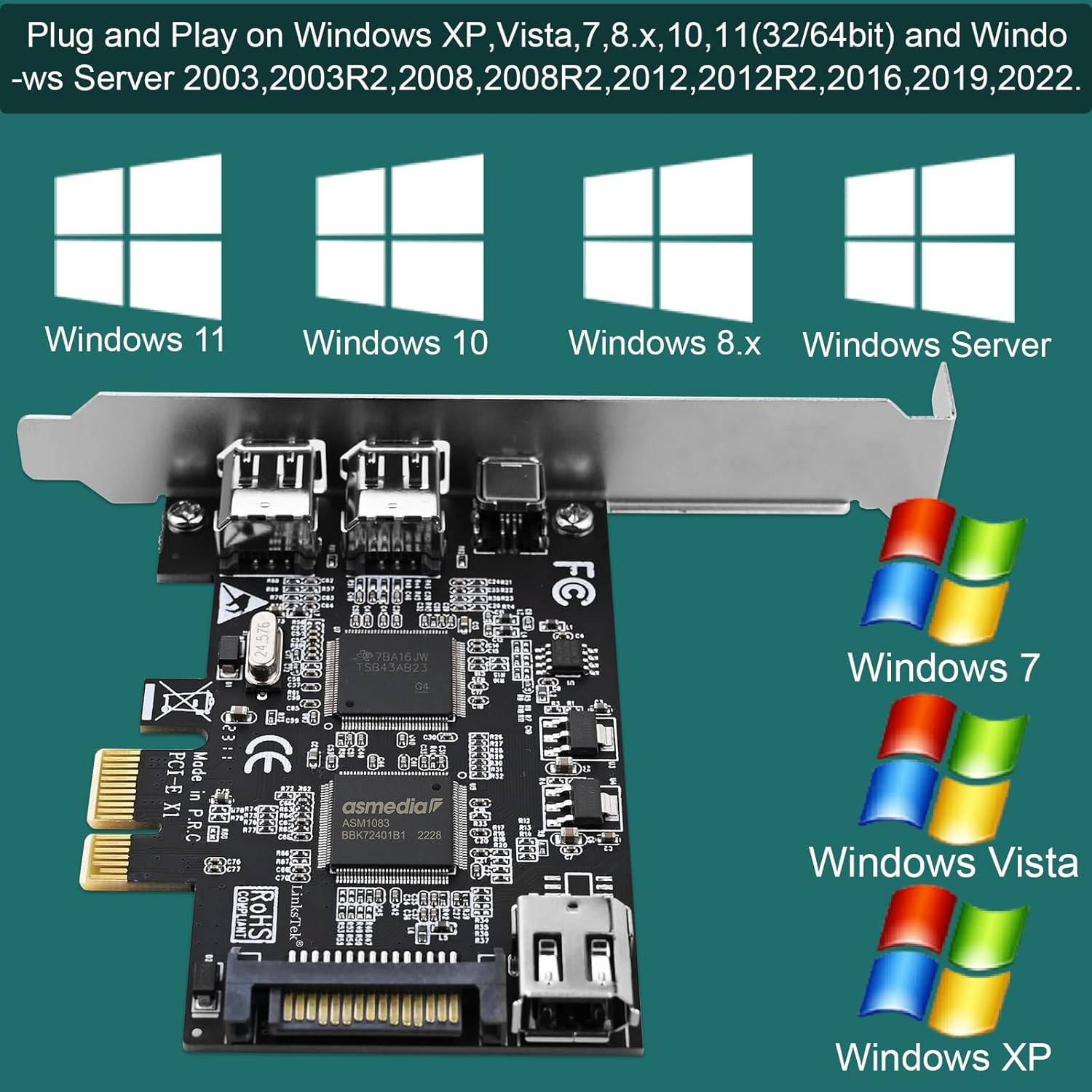 PCIE-TSB43AB23 4-Ports PCIE 1394A Firewire 400 Card for Windows OS and MAC OS