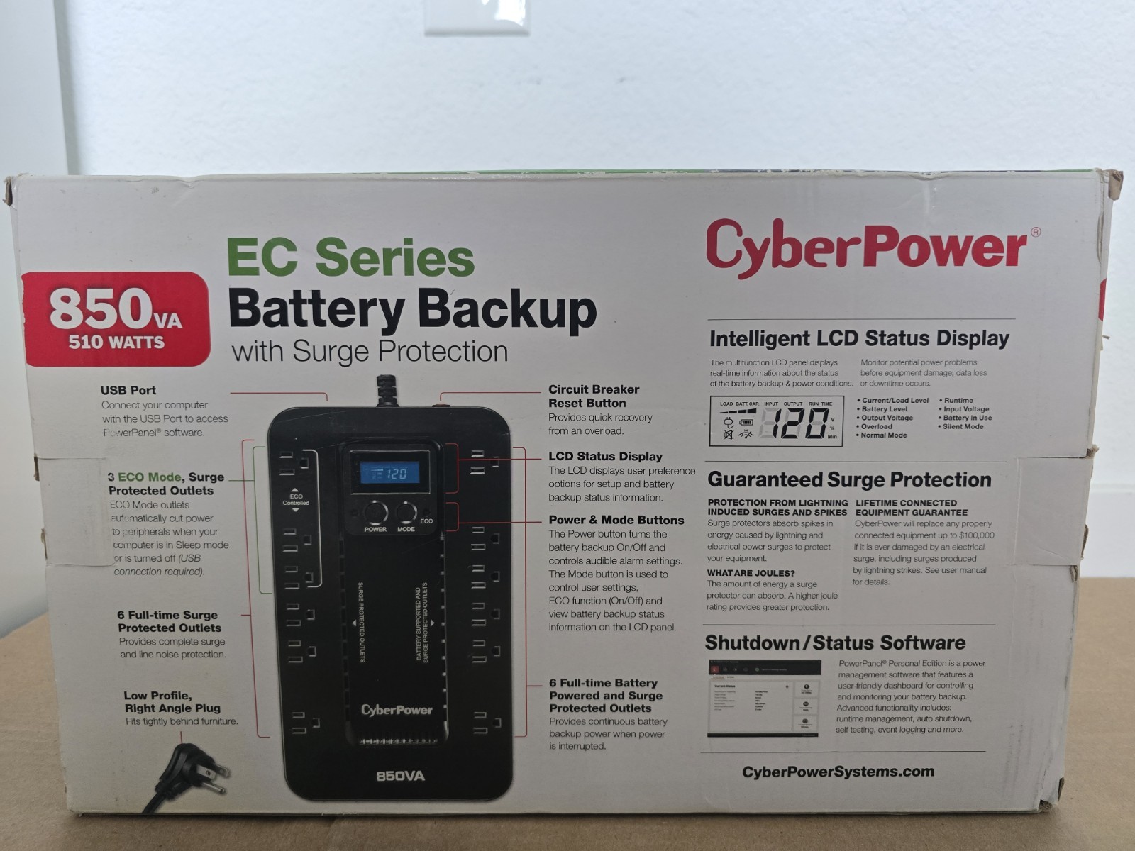 EC850LCD Ecologic UPS Battery Backup and Surge Protector, 850VA/510W, 12 Outl…