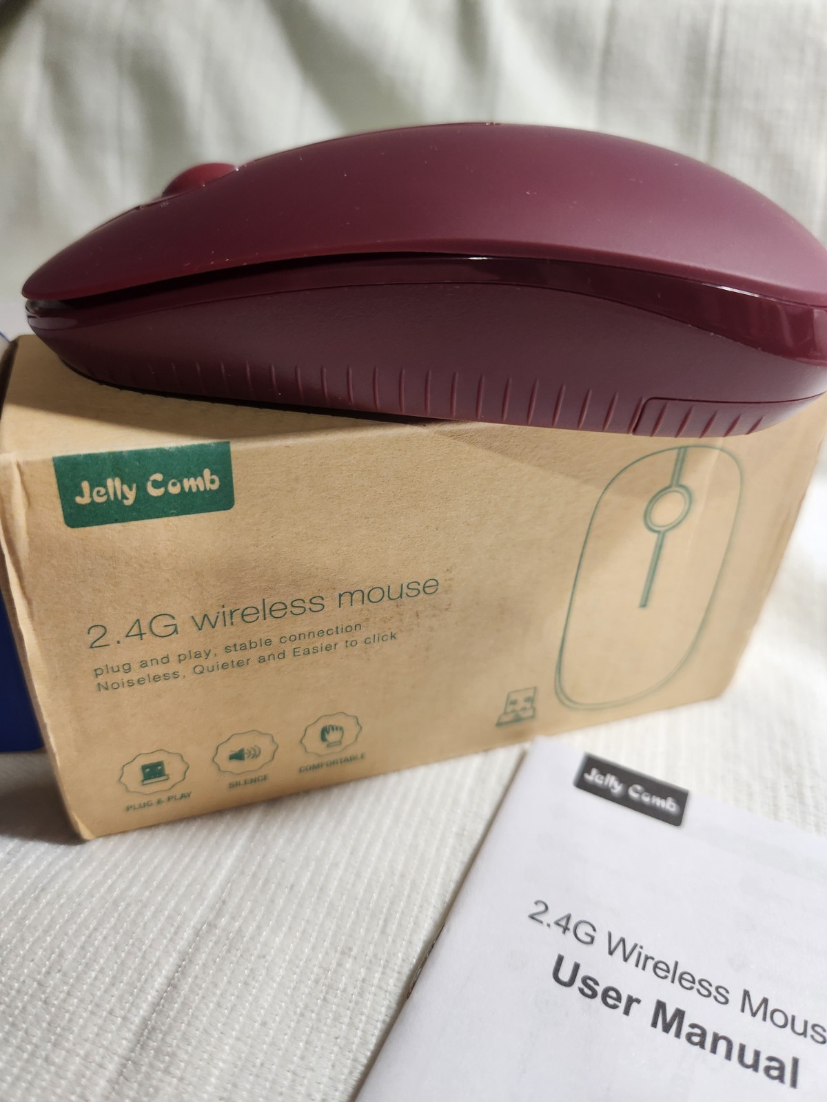 Jelly Comb MS001 2.4G Wireless Mouse Slim Silent Click Wine Red