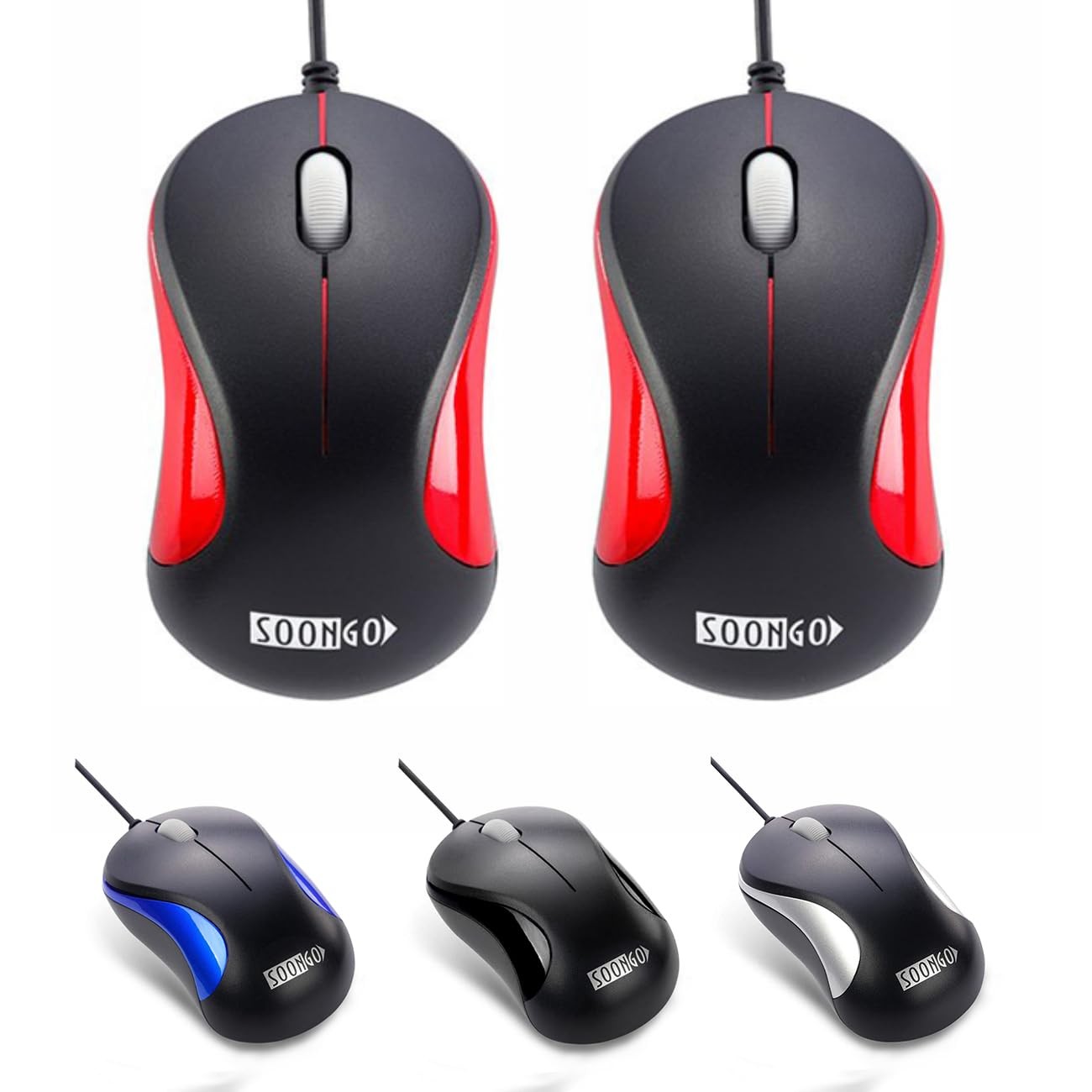 USB Mouse 2 Pack Computer Ergonomic Optical Wired 2 count, Redouble