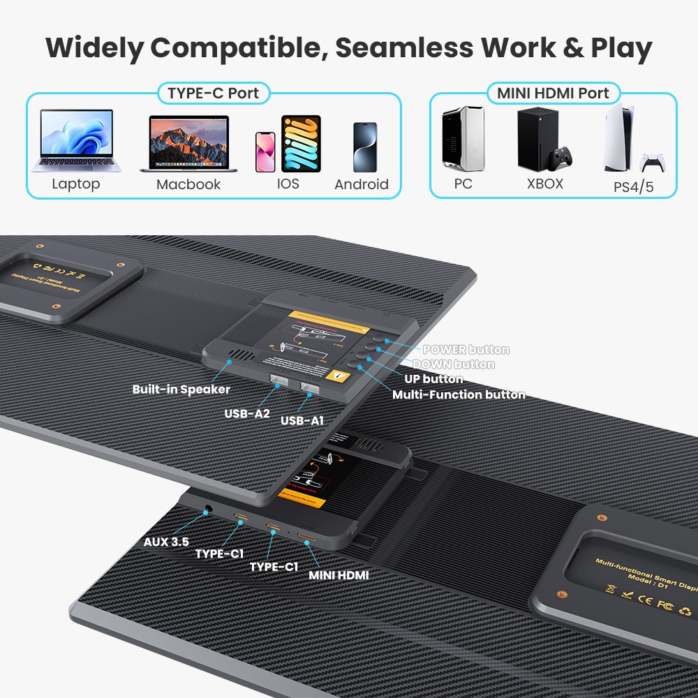Hyangin 24″ 1080P Laptop Screen Extender Ultra Slim Portable Monitor 100Hz VESA
