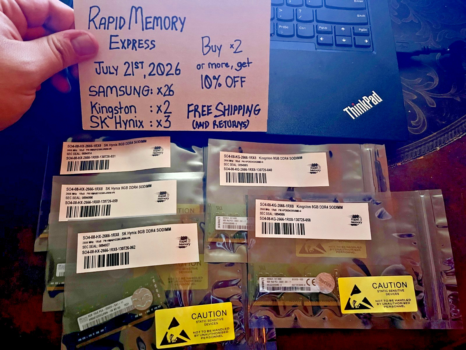 8GB DDR4-2666 PC4-21300 Laptop RAM SODIMM 1Rx8 | Samsung SK Hynix Kingston