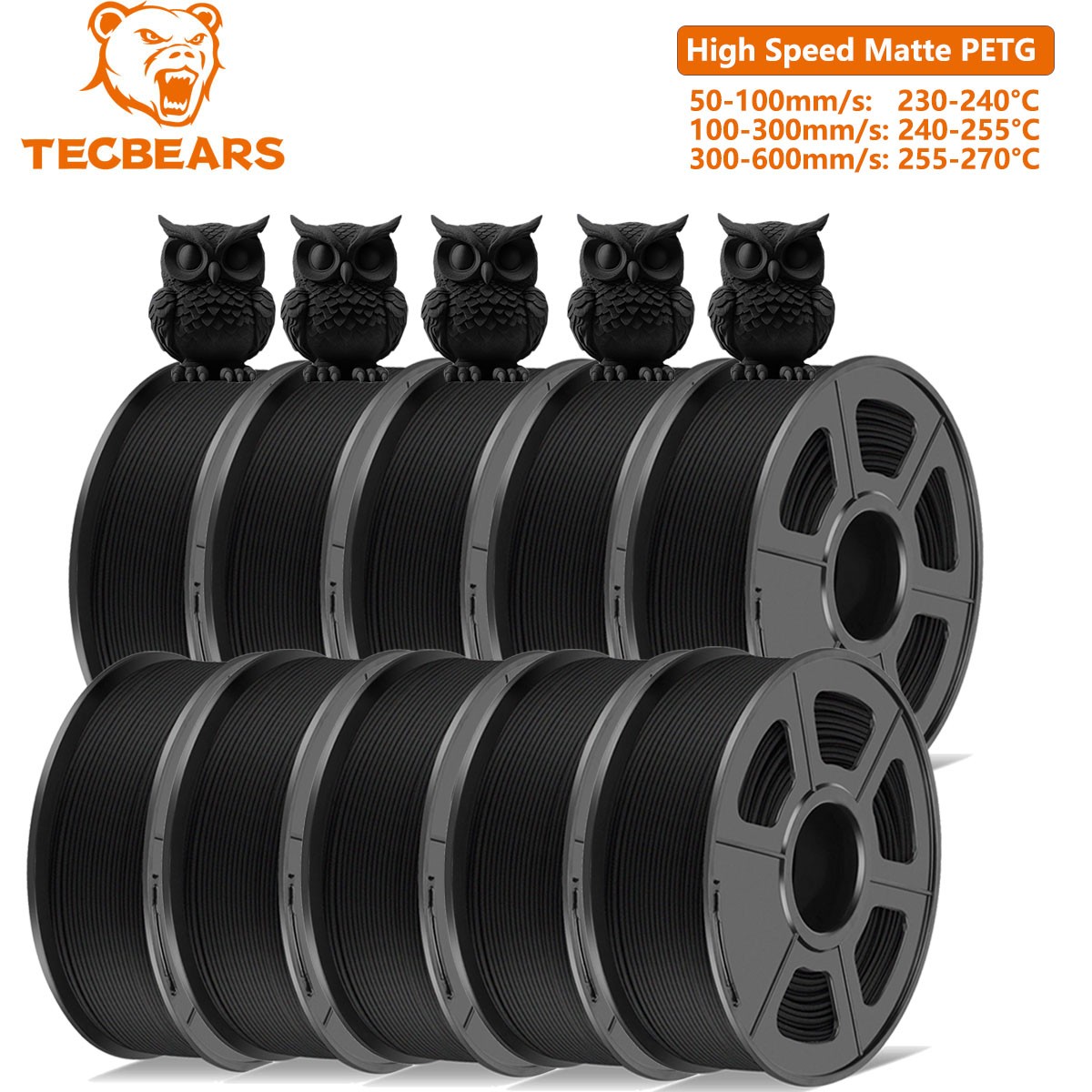 TECBEARS 10KG PETG High Speed Matte 600mm/s 3D Printer Filament Less Stringing
