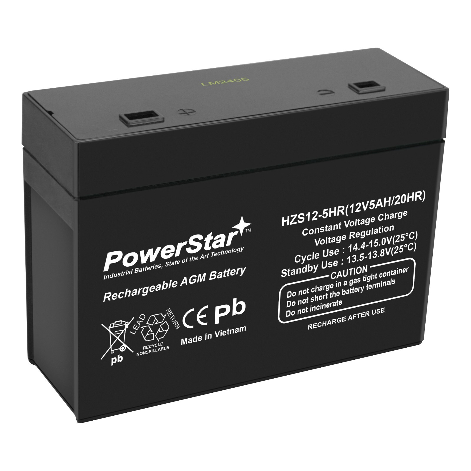 PowerStar 12V 5AH RECESSED SPADE Replaces (CSB) China Storge Battery SLA0093